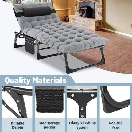 3-in-1 Folding Camping Bed with gray color in a room setting, highlighting quality materials and features.