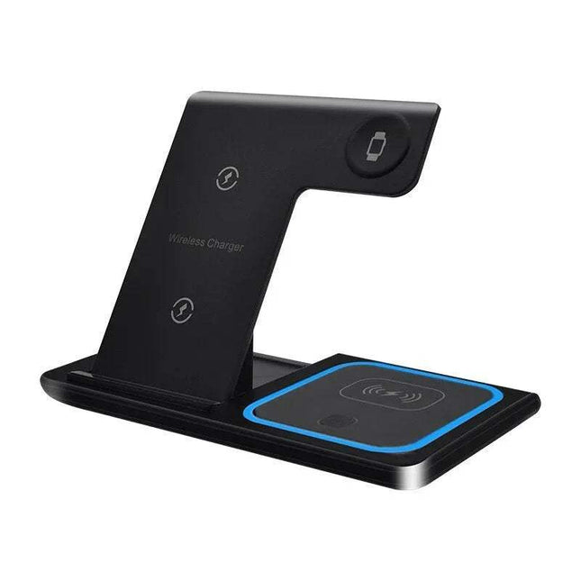 Black 3 In 1 Wireless Charger Foldable Charging Station on a white background
