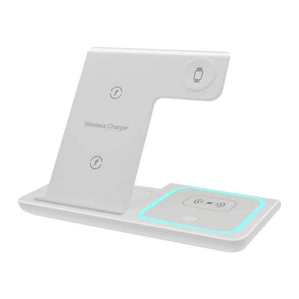 White 3 In 1 Wireless Charger Foldable Charging Station on a white background