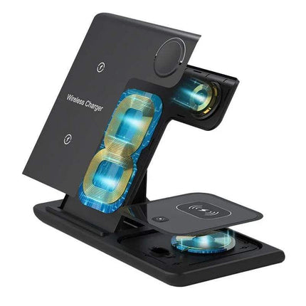 3 In 1 Wireless Charger Foldable Charging Station showcasing its wireless charging coils on a white background