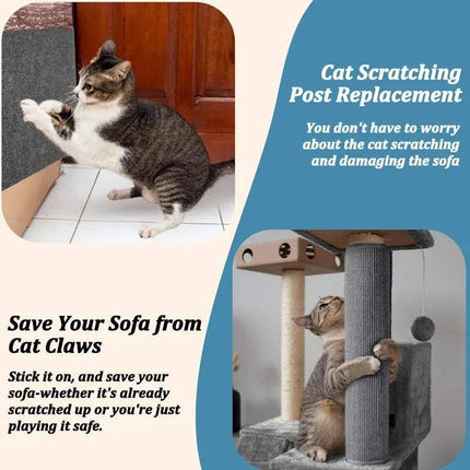 Cat Anti Scratch Mat protecting furniture from cat claws with two cats interacting with scratching posts.