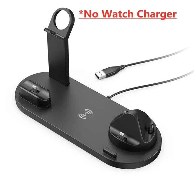 Black 5 In 1 Wireless Charger Stand Pad with USB cable on a white background