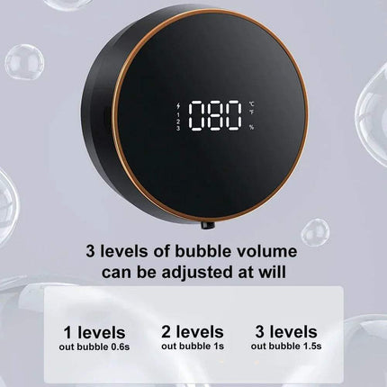 Automatic Foaming Hand Soap Dispenser with digital display on a light gray background