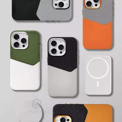 Magnetic Leather Card Holder Case iPhone MagSafe collection showcasing various colors and designs.