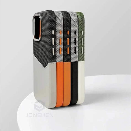 Magnetic Leather Card Holder Case iPhone MagSafe in multiple colors lined up on a table.