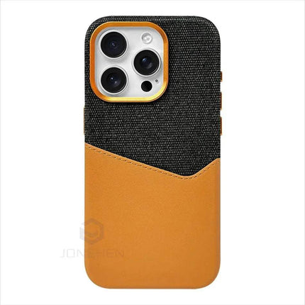 Magnetic Leather Card Holder Case for iPhone MagSafe featuring a stylish two-tone design and premium materials.