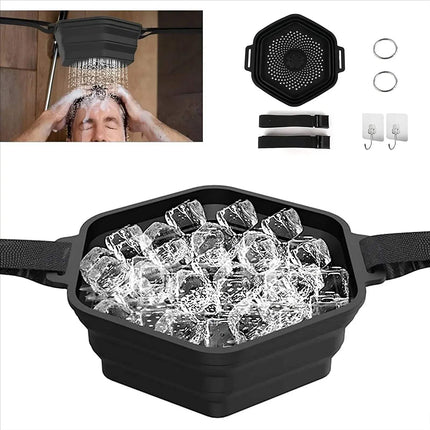 Black Ice Cold Shower Attachment Refreshing Cold Plunge Therapy at Home, shower head, and hooks on a white background