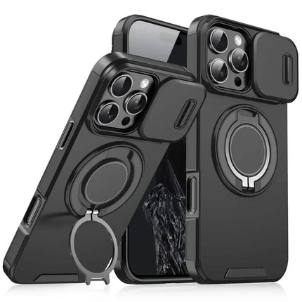 Armor Magnetic Bracket iPhone Case for Full Protection with ring holder on a white background
