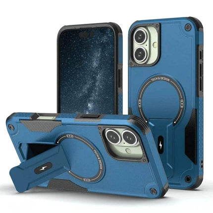 Blue Shockproof Magnetic Phone Case for iPhone Protection and stand feature on a white background