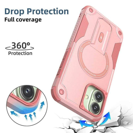 Pink Shockproof Magnetic Phone Case with drop protection features on a white background