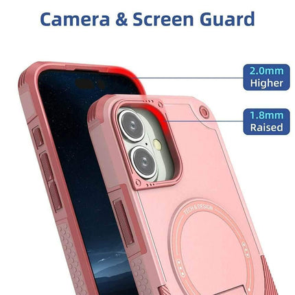 Pink Shockproof Magnetic Phone Case with camera and screen guard features on a white background