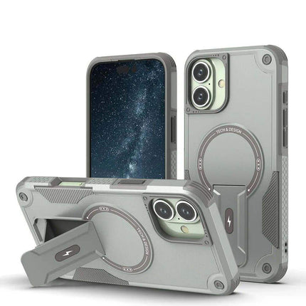 Gray Shockproof Magnetic Phone Case with multiple angles on a white background