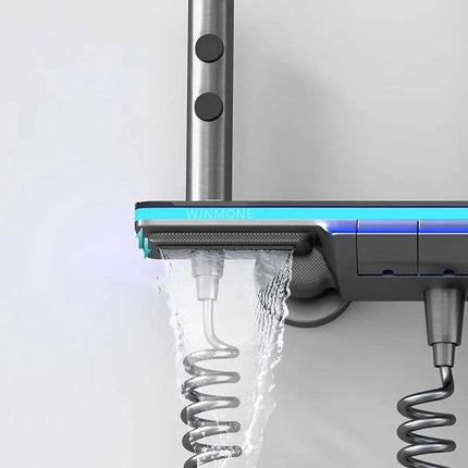 Luxury Shower Thermostat System Set with Digital Temperature Display featuring stylish design and water flow technology.