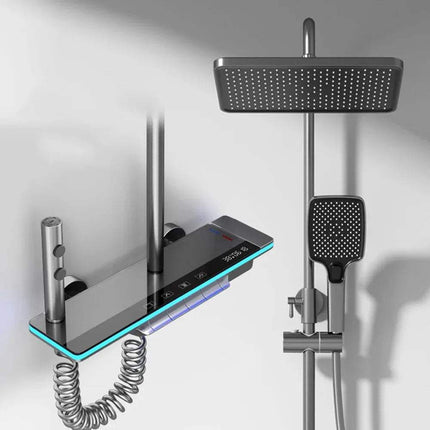 Luxury Shower Thermostat System Set with Digital Temperature Display and modern tempered glass control panel