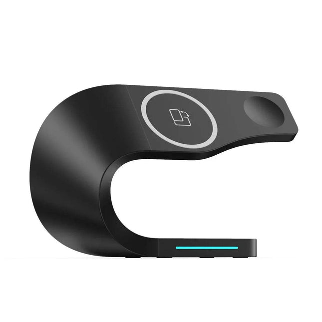 Black Magnetic Wireless Charger Stand 15W with a circular component on a white background