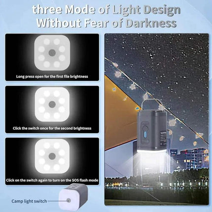 LED Mini Electric Air Pump with three brightness modes and a night scene background.