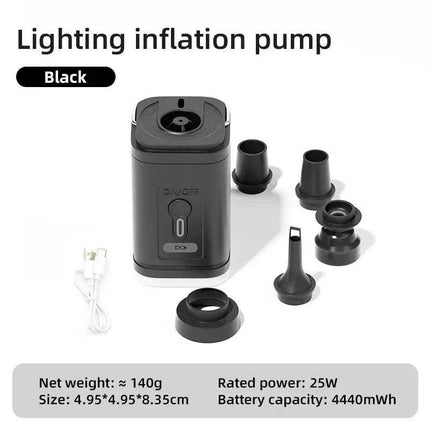 Black Mini Electric Air Pump with accessories on a white background