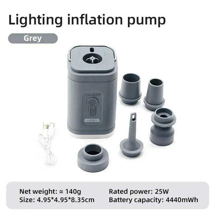 Gray Mini Electric Air Pump with accessories on a white background