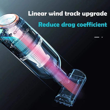 Portable Handheld Car Vacuum Cleaner showcasing linear wind track upgrade and reduced drag coefficient.