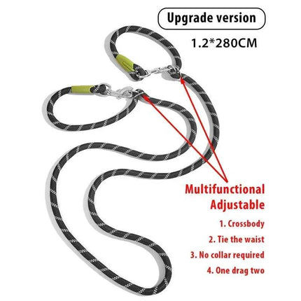 Reflective Hands-Free Nylon Leash for Pets shown with adjustable crossbody features for safe and comfortable walks.