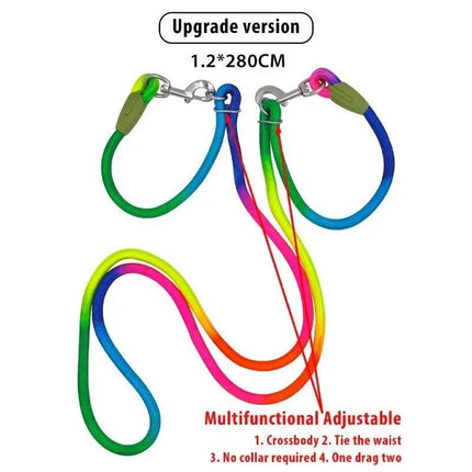 Colorful Reflective Hands-Free Nylon Leash for Pets, adjustable and multifunctional for safe and visible walks.
