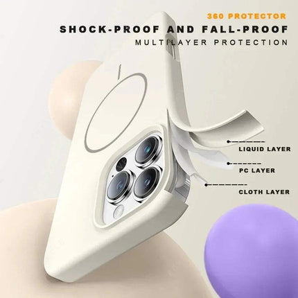 Magnetic iPhone Case with Lanyard Strap showcasing 360 protection and multilayer design for shock-proof and fall-proof durability.