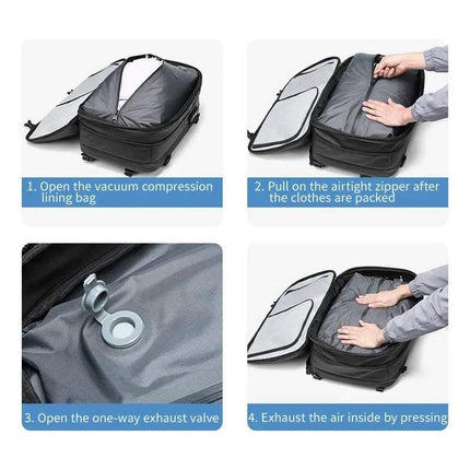 Instructions for using the Travel Vacuum Backpack compression features for efficient packing. - Astoria Lifestyle