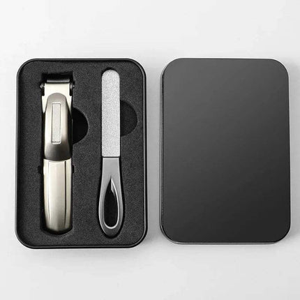 Gold Nail Clipper with Catcher Clean & Precise Manicure Tool Kit in a black elegant case on a white background