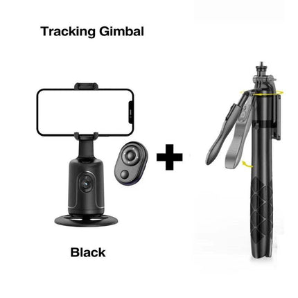 Auto Face Tracking Phone Gimbal with Remote + L16 Selfie Stick Tripod with smartphone holder and monopod on a white background