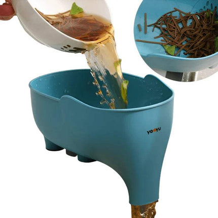 Blue 2x Elephant Drain Baskets Cute & Functional Kitchen Sink Strainers on a white background