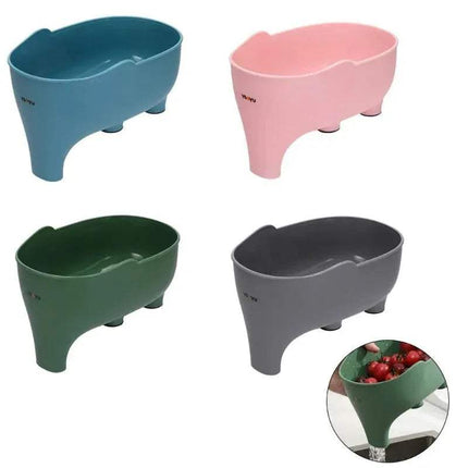 Set of four colorful 2x Elephant Drain Baskets Cute & Functional Kitchen Sink Strainers in blue, pink, green, and gray on a white background.