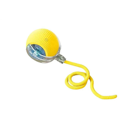 Yellow Automatic Rolling Ball Cat Toy cable on a white background