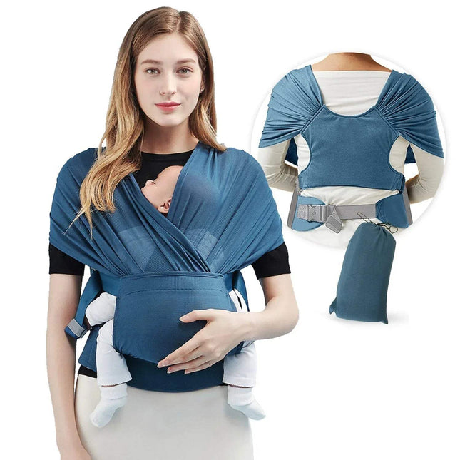 Baby Sling Wrap Stretchy Carrier worn by a parent, showcasing its comfortable design and breathable fabric with an infant.