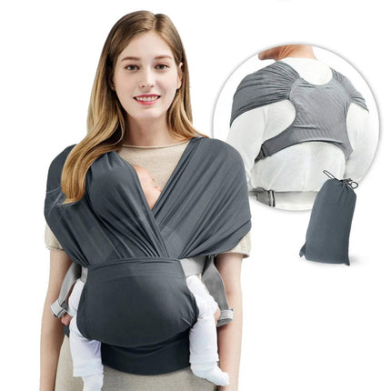 Baby Sling Wrap Stretchy Carrier worn by a parent, showcasing comfort and breathability while carrying an infant.