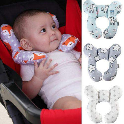 Baby sitting in a stroller using a Baby Travel Pillow Safe, Comfortable Head & Neck Support, surrounded by similar neck pillows.