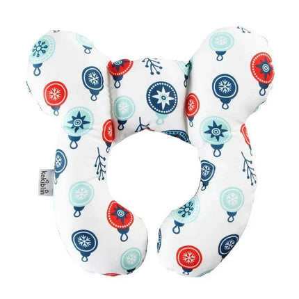 Colorful Baby Travel Pillow Safe, Comfortable Head & Neck Support with a pattern on a white background