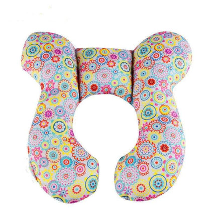 Colorful floral-patterned U-shaped Baby Travel Pillow Safe, Comfortable Head & Neck Support on a white background