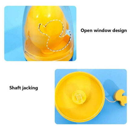 Yellow Egg Yolk Shaker Mixer Spinner Perfectly Blend Eggs in Seconds with open window design and shaft jacking feature on a blue background