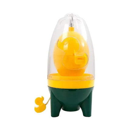 Yellow and green Egg Yolk Shaker Mixer Spinner Perfectly Blend Eggs in Seconds on a white background