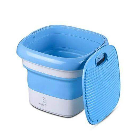 Portable Folding Washing Machine shown in blue color, perfect for travel and small laundry needs.