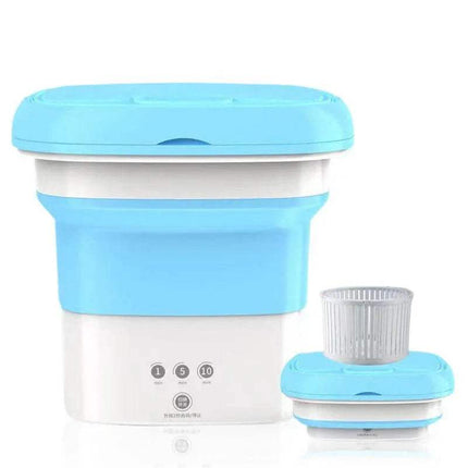 Blue Portable Folding Washing Machine perfect for travel and small laundry needs.