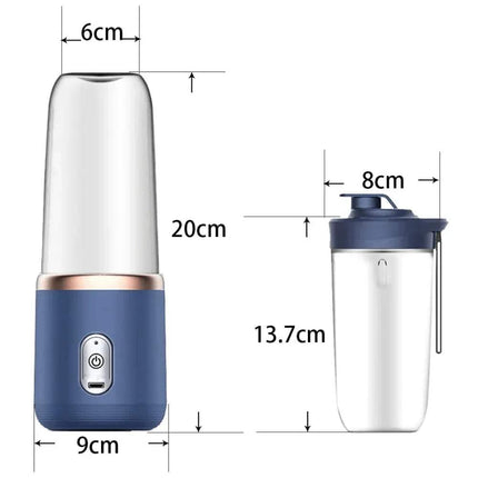 Measurement chart of a Portable Electric Juicer Cup for Fresh Drinks Anywhere with dimensions labeled.