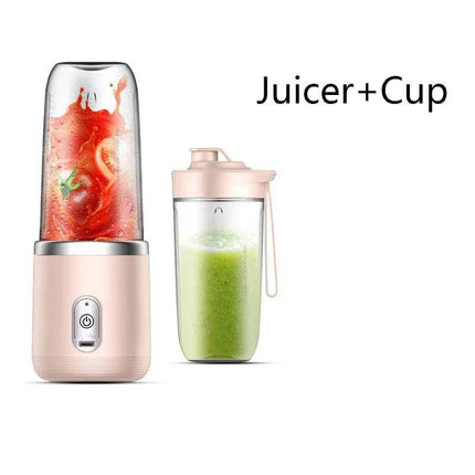 Portable Electric Juicer Cup and cup with a green smoothie inside on a white background