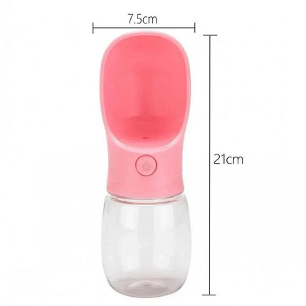 Portable Pet Water Drinking Bottle in pink with dimensions 7.5cm width and 21cm height for easy pet hydration.