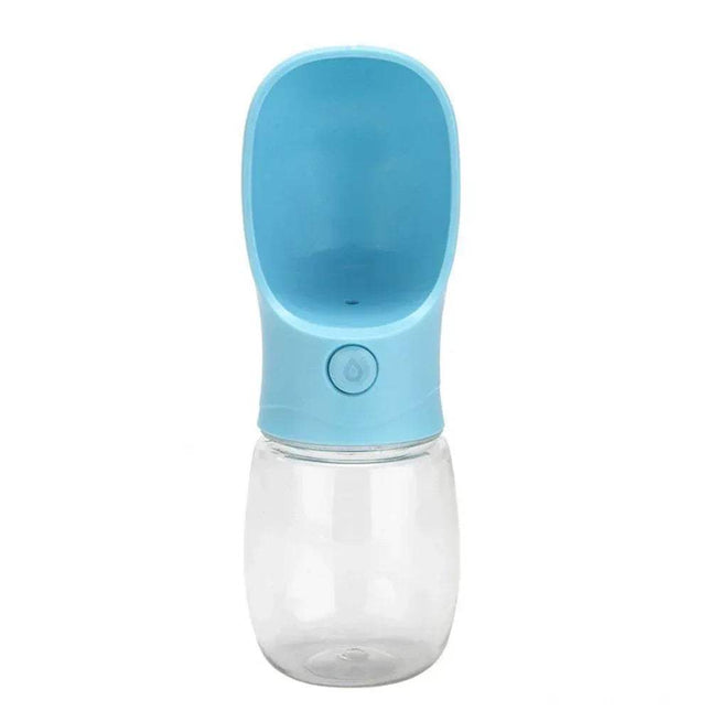 Portable Pet Water Drinking Bottle in blue, featuring one-press hydration design for pets on the go.