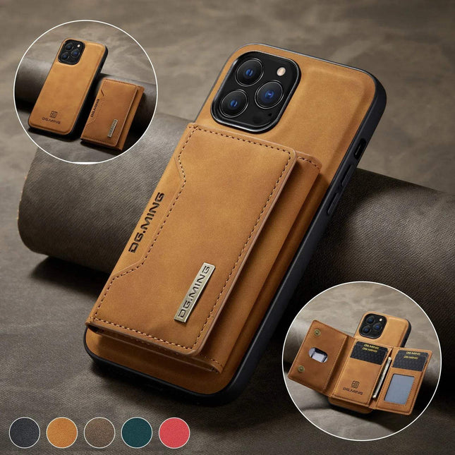 2 in 1 Detachable iPhone Leather Case Wallet and Card Holder showcasing premium PU leather and elegant design.