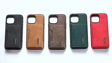 2 in 1 Detachable iPhone Leather Case Wallet in multiple colors including black, brown, green, and red.