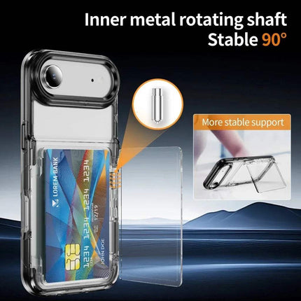 Protective iPhone Case with Card Holder Sleek, Practical, and Everyday-Ready with metal rotating shaft feature on a dark background