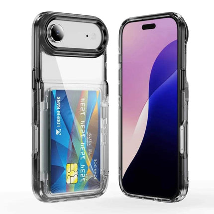 Clear Protective iPhone Case with Card Holder Sleek, Practical, and Everyday-Ready with card holder and phone case on a white background