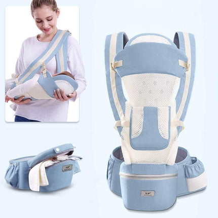 fresh green breathab Ergonomic Baby Carrier with a woman holding a baby, on a white background